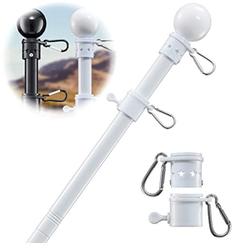 cogardenshower White Flag Pole for House - Tangle Free Outdoor Flagpole with American Star Rings,5ft Stainless Steel Metal Flagpoles Residential Kit for Outside House,Porch,Truck,Boat