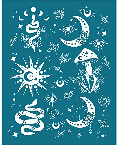 OLYCRAFT Tonschablonen Schlange Mond Sonne Pilz Nicht Klebend Siebdruck Schablone Wiederverwendbar Mesh Schablonen Transfer Waschbare Schablone Für Polymer Ton Schmuck Herstellung – 12.7x10cm
