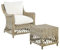 Fauteuil en Rotin Naturel pour Intérieur et Extérieur avec Repose-Pieds et Coussins Blanc-Cassé Ribolla