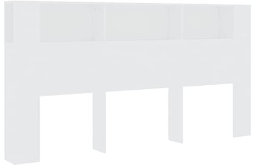 vidaXL Bett Kopfteil mit Ablagen und Regal - Wand-Kopfteil Bücherregal Betthaupt für Schlafzimmer - Weiß 200x18,5x104,5cm