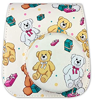HIYQIN Camera Case Compatible with Fuji film Instax Mini 12 11 9 8 8+ Instant Camera, PU Leather Camera Bag Case with Adjustable Strap - Lovely Bears