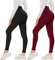 AMIYOYO Leggings Damen 2er Pack Sporthose Fahrradhose High Waist Leggins Blickdicht Elastische Weiche Bauchweg Hosen für Yoga Fitness Outdoor Freizeit(Schwarz+Weinrot,S-M=DE34-40)