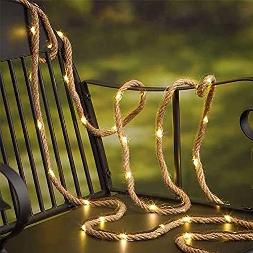 Corda di canapa, luci a LED creative, corda di canapa, luce IP65, imformeabile, con funzione di memoria, alimentata a energia solare/a batteria, for esterni, giardino, patio, balcone, decorazione