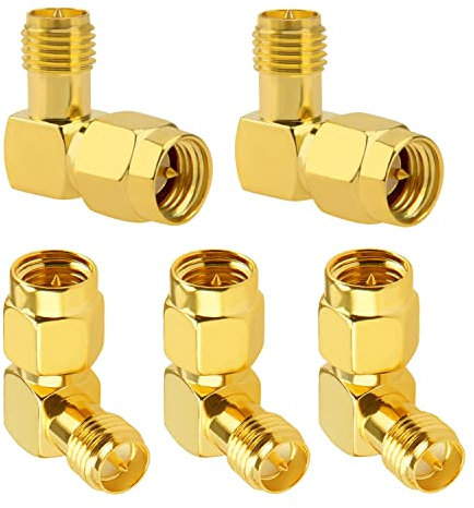 5 Stück Rechtwinkliger SMA Stecker auf RP-SMA Buchse Adapter, KUOQIY SMA Koaxial-Adapter Konverter, SMA-Adapter Koaxial Steckverbinder, für WiFi-Antenne, FPV, Brille, Router
