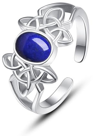 KINGWHYTE Ring 925 Silber mit Lazurit, Damen Keltischer Knoten echt Ringe, Oval Saphir Naturstein s925 Ring Schmuck Personalisierte Geschenke mit Box
