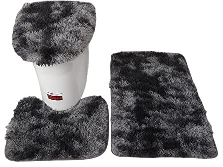 3-teiliges Badezimmer-Teppich-Set, Badematte, rutschfeste und saugfähige Matten, Bodenmatte, Dusche und Badezimmer, lila (schwarz/grau gemischte Farben)