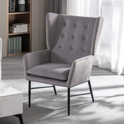 chairus Einzelsofa Loungesessel Samt Polsterstuhl mit Armlehne Gepolstert Wannenstuhl Seitenstuhl für Balkon Wohnzimmer (Grau#2)