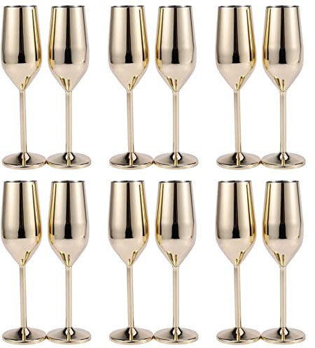 Cusstally 12 Pièces Verres à Champagne Inoxydable Incassable Brossé or Mariage Toast FlûTes à Champagne Buvez Tasse