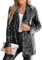 CUPSHE Damen Blazer Pailletten Glitzer Jacke Revers Langarm Vorne Offen Party Festlich Cardigan Outwear Schwarz XL