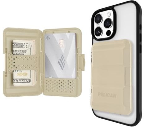 Pelican MagSafe Schutzhülle für iPhone – robuste MIL-STD magnetische Brieftasche und Handy-Kartenhalter – abnehmbare und schlanke Hartschale für iPhone 16 Pro Max/15 Pro Max/14/13/12 Serie – Desert