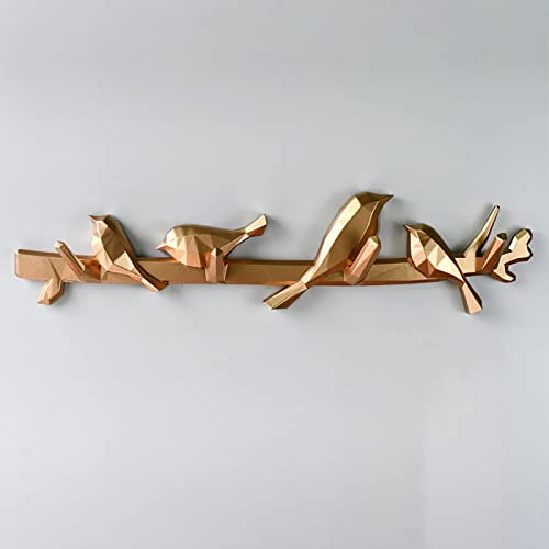 YLWX 3D Vogel Garderobe Kleiderbügel Wandmontage Harz Dekorative Garderobenhaken Heavy Duty Küche Badezimmer Kleiderständer for Handtasche Schlüsselhalter Handtuchhaken (Color : Gold, Size : 4)