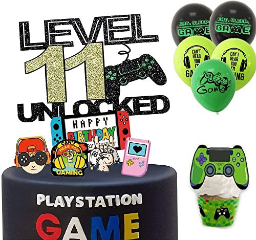 ZELAITE 11th Geburtstag Kuchen Deko Cake Topper Happy Birthday, Tortendeko Geburtstag Junge Videospiel Torten Deko Gaming, Kuchen Deko Video Gaming Spiel, Kuchen Dekorationen für Jungs (11)