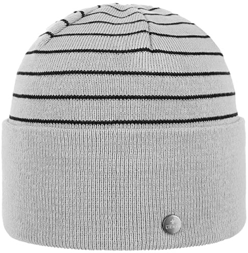 LIERYS Organic Cotton Umschlagmütze Beanie Stricklook Nachhaltige Baumwollmütze Unisex Herbst Winter grau One Size