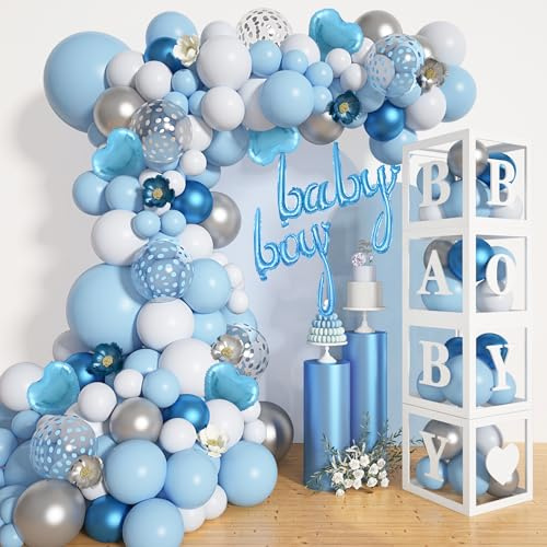 Amandir 137pcs Baby Blue Balloons Baby Shower Decorations for Boy