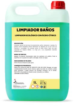 GEL LIMPIADOR DE BAÑOS, LIMPIADOR WC, SIN LEJIA, SIN AMONIACO, ANTICAL, GARRAFA DE 5 LITROS