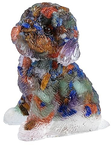 KYEYGWO Mischstein Kristall Pudel Figur Deko, 6,5 cm Hoch Stein Hund Statue Klein Heilstein Welpe Skulptur Harz Tier Sammlerfigur Ornamente für Haus Büro