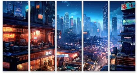 islandburner Bild auf Leinwand Konzept Lovely Anime Cyberpunk Stadt Digitales Gemälde Nacht Bilder Wandbilder Poster
