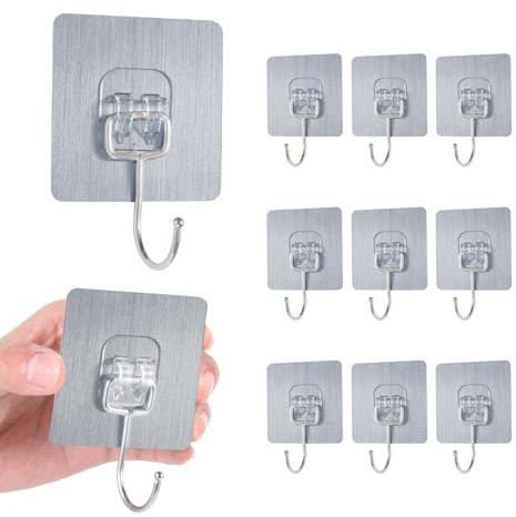 Fisynug Haken Selbstklebend, 10Pcs Große Wandhaken Klebehaken (Max 20KG), Handtuchhalter Ohne Bohren Wasserdicht und Ölfest Mehrzweck Klebe Haken für Badezimmer Küche Büro