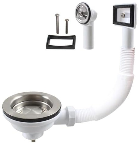 Talea Stainless Steel Bowl Type Sink Drain Strainer Assembly Kit for Kitchen Sink with Overflow XK267C019 (Round Overflow Head)