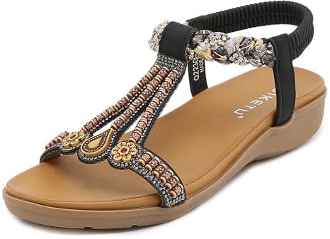 Meik Mangni Donna Sandali Piatti Estive Bohemia Pantofole Infradito da Spiaggia Ciabatte Antiscivolo Punta Aperta C Nero 39 EU