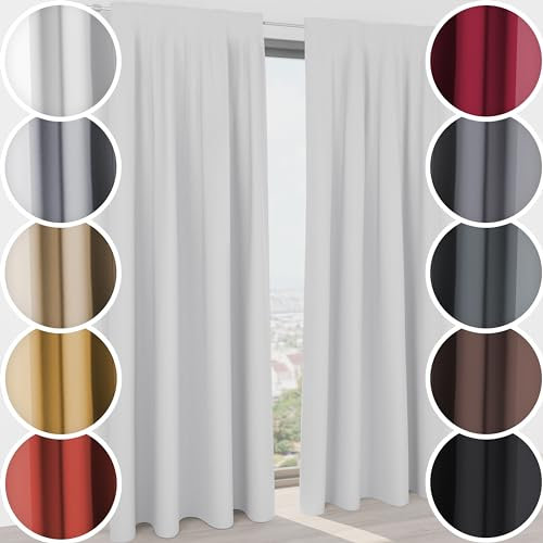 Schuette® Verdunkelungsvorhang Gardine mit Tunnelband ● Century Black: Pearl White (Weiß) ● 130x250cm Breite x Höhe (1 Stück) ● Blackout Vorhang Verdunkelung Knitterfrei Thermo Blickdicht