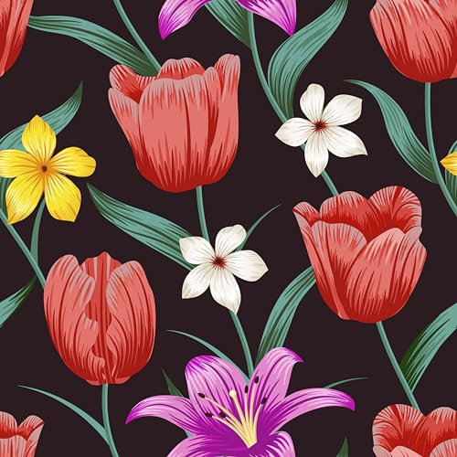 PAAHRYI Papier peint autocollant - Motif floral - Rouge - Motif floral - Pour meubles, armoire, cuisine, salon, chambre à coucher - Papier peint multi-usages (40 × 600 cm)