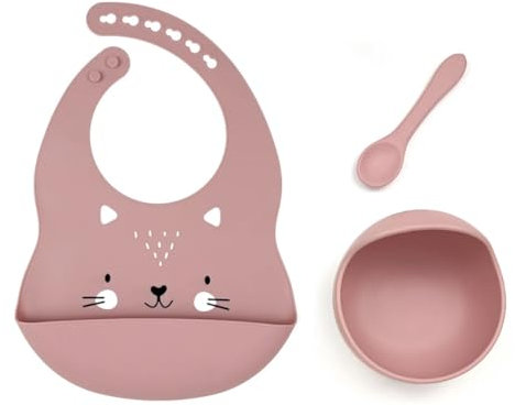 Generico Set pappa e svezzamento bavaglio con la tasca anticaduta e il piatto con la ventosa