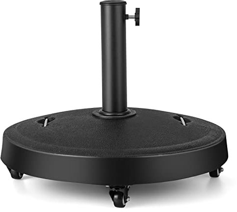 RELAX4LIFE Pied de Parasol sur roulettes en Résine, Base de Parasol Extérieure, Convient pour Poteaux de Parasol Φ38/ 48 MM, Support de Parasol avec 4 Roues Universelles, pour Jardin, Terrasse, Plage