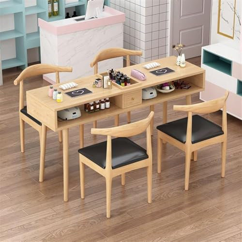 KK-GGL Solid Wood Manicure Table, Nail Desk with Double Layer, Modern Nail Desk for Nail Tech, Wooden Nail Salon Spa Nail Table Station, Wooden Nail Tech Salon Desk with Double Layer,B 160cm