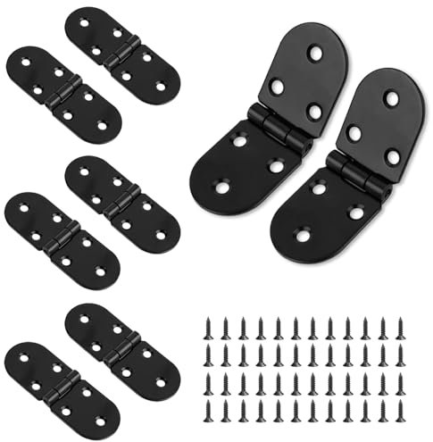 8 Pcs Folding Flip Hinges, 180 Degree Counter Flap Hinges for Wood Round Edge Small Door Hinge with Screws Metal Backflap Hinge for Furniture Cupboard, Black