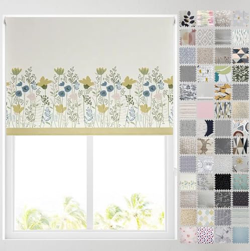 Barnes Blinds - Blackout Pattern Roller Blinds for Windows, Custom Cut to Size - Thermal Fabric Durable Fittings Easy Fit (Abstract Flowers 61cm)