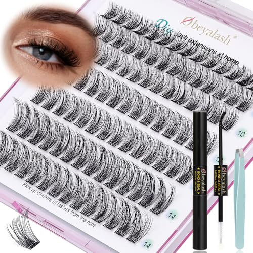 Obeyalash Cils Individuel avec Lash Bond and Seal Colle Pince Kit Extension Cils D Curl DIY Bouquet Volume Russe 8-14mm Individual Lashes SNR013