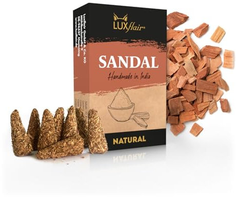 LUXflair 100% Natürliche Räucherkegel Sandelholz - 10 Räucherkegel, Natural Sandal Räucherkerzen mit grob gemahlenen Rohstoffen, vegan & tierversuchsfrei