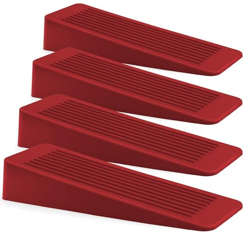 Red Rubber Door Stop 4 Pack, Door Stoppers for Floor, Door Stops Indoors, Door Wedge, Non-Slip Rubber Door Stopper, Door Wedges Indoors, Ideal for All Floor Types