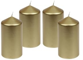 4er Set Adventskranzkerzen Edelglanz Gold 15 x 7,7 cm, deutsche Qualitäts Kerzen, Tropffrei, Rußfrei