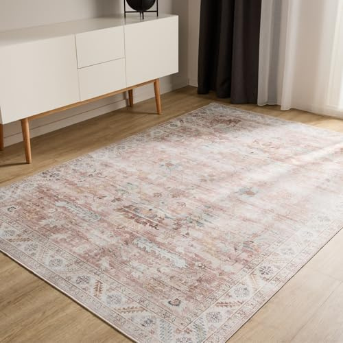 benuta Basic Waschbarer Teppich George - Multicolor/Beige 300x400 cm - Kunstfaser - Rechteckig & im Style: Vintage, Elegant, Retro - Pflegeleicht für Wohnzimmer Schlafzimmer