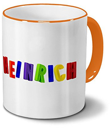 printplanet Tasse mit Namen Heinrich - Motiv Magnetbuchstaben - Becher, Kaffeetasse, Kaffeebecher, Mug - Orange