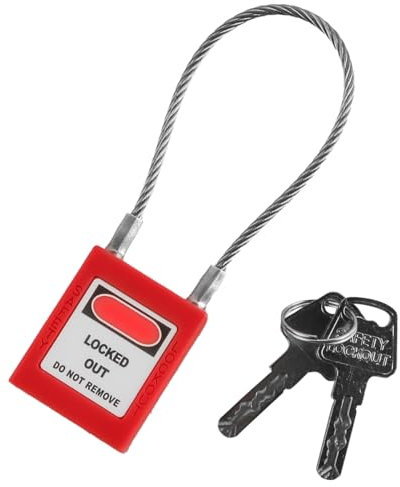 Tiardey Candado de Acero Inoxidable genérico con Cable, candado de Aislamiento y Bloqueo,candado de ingeniería, candado de Cuerda de viga Larga, candado de Aislamiento y Bloqueo con Etiqueta (Rojo)