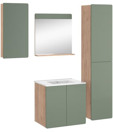 Vicco Conjunto de Muebles de baño Izan, Goldkraft Roble/Verde, 5 Piezas con Mueble Alto y Alto
