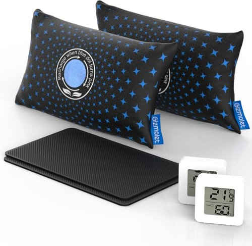 Gizmolet Luftentfeuchter Auto 2×500g, Wiederverwendbar Entfeuchter Auto mit Indikator Anti-Rutsch-Pad Digitales Hygrometer Mikrowellen-regenerierbar Auslaufsicher für Auto Lager Garage Schränke