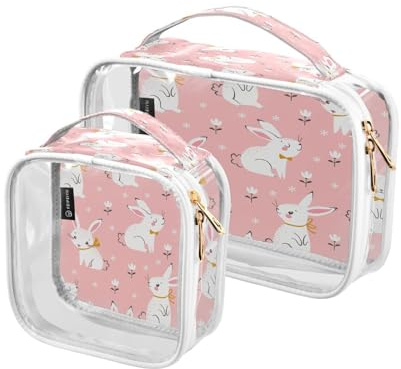 Trousse de Toilette Voyage Maquillage Cosmétique Mignon Lapin Blanc pour Femme Homme Fille Lapin Rose Trousse de Toilette Trousse de Toilette pour Fournitures de Voyage 2pcs Multi Trousse de Toilette,