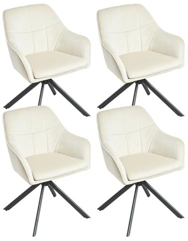 Goeurvant Drehstuhl Esszimmer 4er Set Creme mit Armlehne Polsterstuhl Cord Esszimmerstühle drehbar Küchenstuhl mit Metallbeine für Wohnzimmer Esszimmer