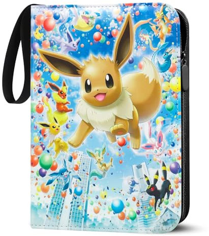 Karten Sammelalbum für Pokemon Karten, 400 Karten Kapazität, 4-Taschen,PU-Leder, wasserdicht, mit Reißverschluss, langlebiger Sammelordner für Sammler