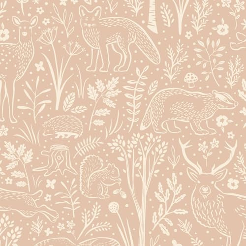 Grandeco Native Woodland Animals Nursery Textured Wallpaper, Blush