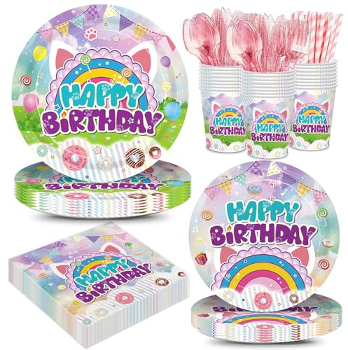 192pcs Dollhouse Birthday Party Decorations Plates Napkins Dollhouse Party Supplies Disposable Paper Cups Straws Cartoon Tableware Set for Kids Girls Birthday Decor 24 Guests