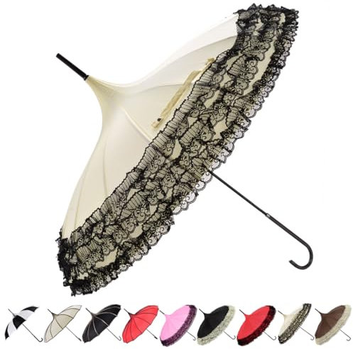 Parasol blanc en forme de pagode pour femme avec longue poignée