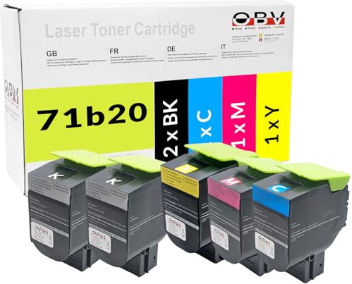 Toner kompatibel für Lexmark 71B20K0 71B20C0 71B20M0 71B20Y0 CS317dn CS417dn CS517de CX317dn CX417de CX517de ersetzt Original Toner Set Schwarz Cyan Magenta Gelb 5er-Pack