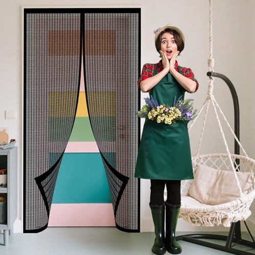 Tenda Zanzariera Magnetica 100 x 260 cm Zanzariera Porta Magnetica Aggiornamento Stile in Fine Rete Spessa per Balconi e Porte, Nero