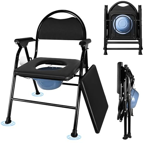 Whemyreat Silla de inodoro para personas mayores, portátil, silla de ducha ajustable, plegable, con asiento acolchado y cubo de inodoro para adultos, capacidad de carga 200 kg
