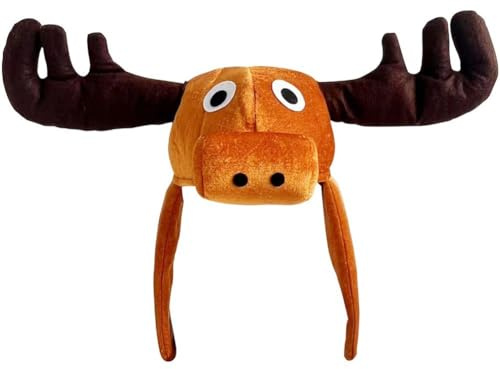 Fituenly Lustiger Plüschhut Geweih, Tierkostüm-Kopfbedeckung Für Erwachsene Und Kinder, Brauner Weicher Elchhut Für Weihnachten, Halloween, Karneval, Kostümparty
